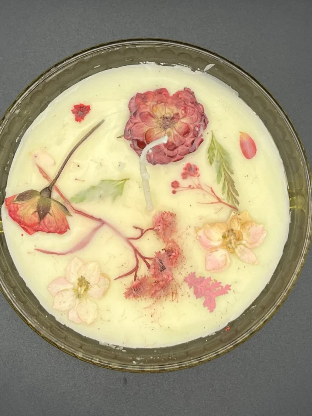 Amber Floral Double-Handled Glass Bowl Candle Rose Accent